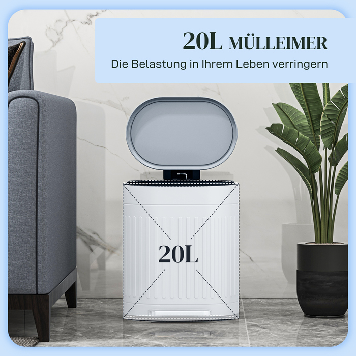Сміттєвий кошик на 20 л з педаллю та кришкою, знімним внутрішнім відром та функцією плавного закриття (Soft-Close), 36,5 x 31,2 x 45 см, сірий
