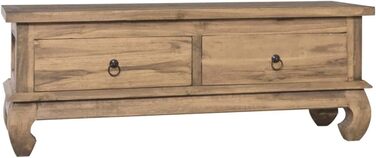 ТВ-тумба з масиву тика в колоніальному стилі vidaXL, 110x35x40 см, з 2 шухлядами, коричнева, низька тумба для телевізора, комод, меблі для вітальні
