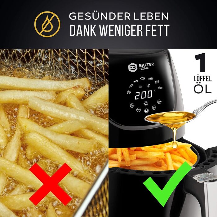Аерофритюрниця Balter Airfryer XXL 5,5 л з вікном перегляду, 12 програм, багатофункціональна фритюрниця без олії, HL-551T