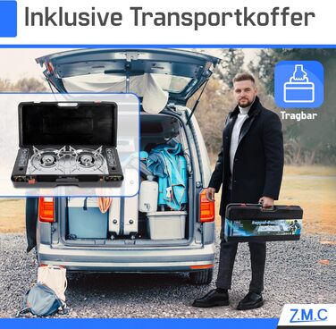 Газовий набір для кемпінгу ZMC 2-конфортний з адаптером для LPG + 4 балончики 227г + кейс, потужність 2,5KW, з п'єзозапалюванням для відпочинку на природі та дому (газовий нагрівач + гриль + 12 балончиків)