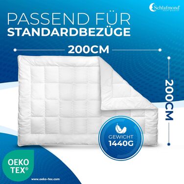 Всесезонна ковдра Schlafmond Medicus Clean 200x200 см, гіпоалергенна з терморегуляцією, бавовняна стібана ковдра, Made in Germany