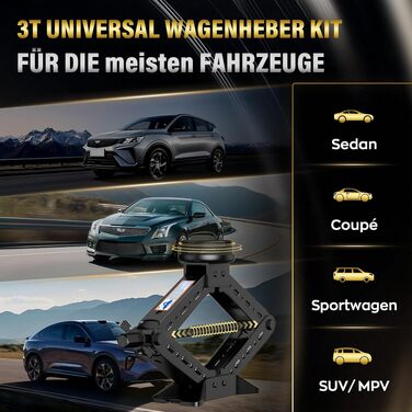 Універсальний гвинтовий домкрат-ромб IMAYCC 2.5т для BMW (Серії 1, 3, 5, 6, 7, Z, X) з гумовими накладками та ключем для коліс, чорний
