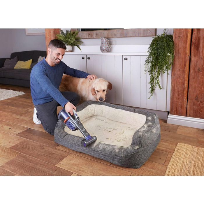 Акумуляторний ручний пилосос BLACK+DECKER 18В 36Вт Dustbuster з технологією smarttech, циклонною системою, висувною щілинною насадкою, щіткою для шерсті тварин, настінною зарядною станцією, титан/срібло/фіолетовий