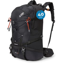 Туристичний рюкзак Terra Peak Flex 40L чорний, з вентиляцією спини, регочохлом і кріпленням для питної системи, 3D Air Mesh, для походів, з поясом, преміум-якість