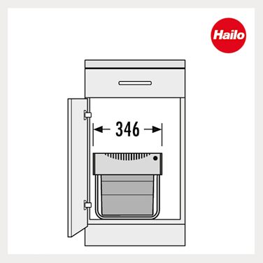 Контейнер для сміття Hailo 3641500 Raumspar-Tandem 2x18 л, для шаф від 40 см, роздільне сортування, монтаж на підлогу, пластик світло-сірий