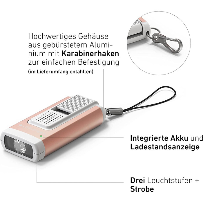 Ліхтарик Ledlenser K6R Safety 400 лм із сиреною, USB, сірий — компактний брелок-ліхтарик, акумуляторний, з тривожним сигналом