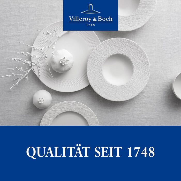 Villeroy & Boch Manufacture Rock Blanc набір посуду 6 предметів, білий, преміум порцеляна, сучасний дизайн, для сервірування, можна мити в посудомийній машині та використовувати в мікрохвильовці: тарілки, паста-тарілки, миски для мюслі, стартовий набір