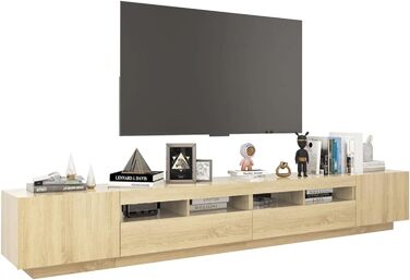 ТВ тумба SECOLI з LED підсвіткою 260x35x40 см, дуб сонома, з висувними ящиками, для вітальні, сучасний телевізійний комод