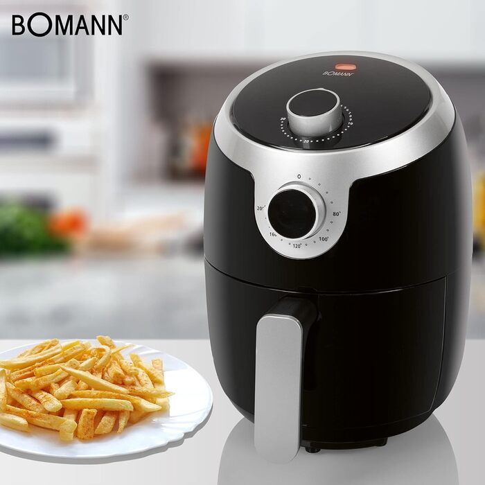 Аерофритюрниця Bomann FR 6050 H CB, 1,8 л, без олії, 1000 Вт, чорна/срібляста, для картоплі фрі та курячих крилець