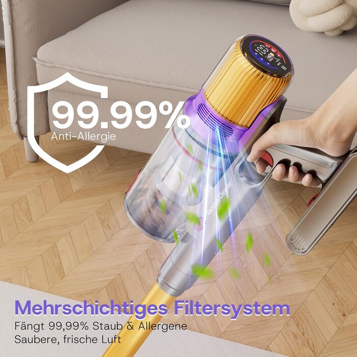 Акумуляторний пилосос V16 600W 55Kpa 80хв з LED-дисплеєм для килимів, шерсті тварин та твердих підлог