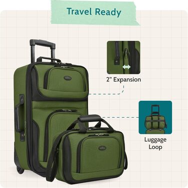 Набір розширюваної ручної поклажі Rio Rugged Fabric на 2 колесах, зелений