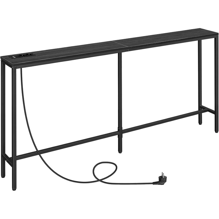 Консольний столик MAHANCRIS з зарядкою, 180 см, вузький, індустріальний, з USB, для передпокою, вітальні, ACTHG18UE01 (Чорний, 180 x 20 x 80,5 см)