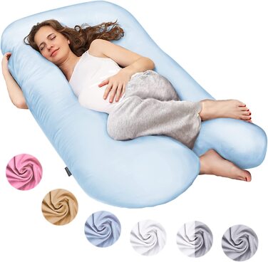 Подушка для вагітних та годування U-подібна XXL, 150x80 см, 100% бавовна, знімний чохол, блакитна