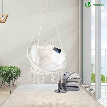 Підвісне крісло-гойдалка VOUNOT з полицею для книг та подушкою, Ø 80 см, бежеве, X-Large, для дому та саду