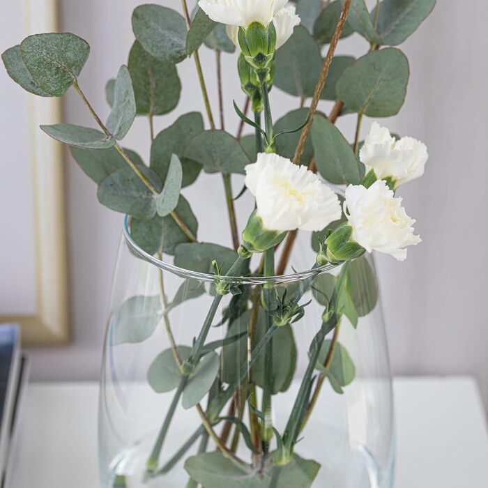 Скляна ваза для тюльпанів TREND FOR HOME Zinnia, прозора, кругла, 17 см, ⌀ 11.9 см, настільна, бочкоподібна
