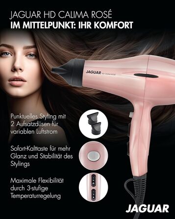 Фен JAGUAR HD CALIMA Rosé, професійний, потужний, з холодним обдувом та регулюванням нагріву і повітряного потоку, для укладання волосся