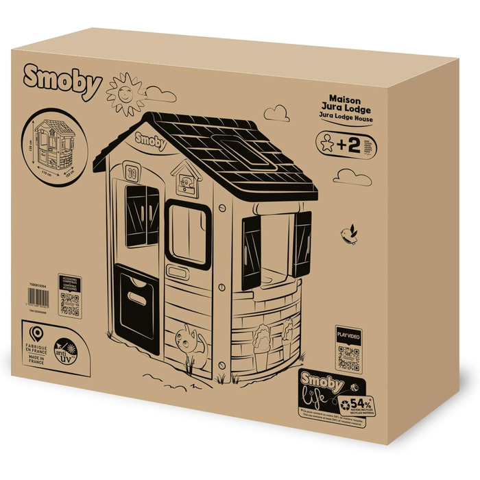 Дитячий будиночок Smoby Life Jura Lodge (115x123x132 см) з переробленого пластику - вуличний будиночок для ігор, годівниця для птахів, від 2 років