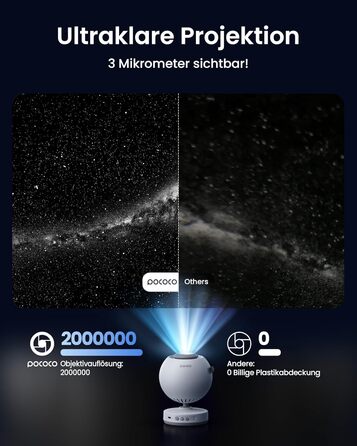 POCOCO Зоряний Проектор Sternenhimmel: LED Галактика, Планетарій для Дітей та Дорослих, Нічник Aurora з 2 Дисками, Таймером, для Розслаблення