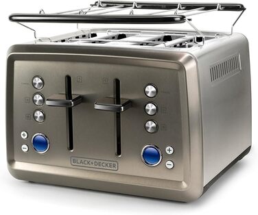 Тостер BLACK+DECKER BXTO1960E 1960Вт, 4 слоти, 6 режимів, цифрове налаштування, підігрів і розморожування, автоматичне центрування, підігрівач для булочок