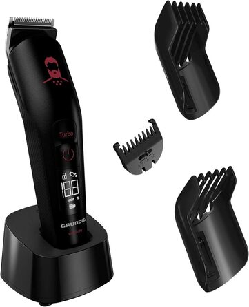 Машинка для стрижки GRUNDIG MGK 9030 ProClub, сенсор для бороди, вологе та сухе використання, літій-іонний акумулятор, титанове лезо, чорний/червоний