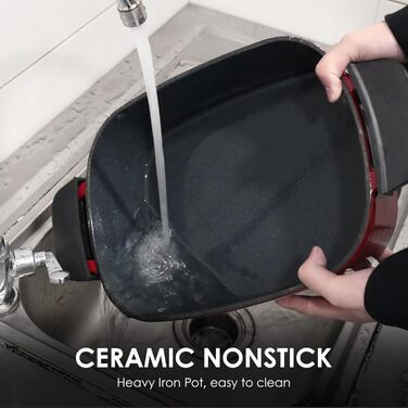 Мультиварка Homtone 6-в-1, 5.5L з керамічним покриттям, червона. Повільне приготування, смаження, варіння на пару