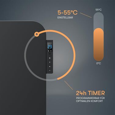 Інфрачервоний металевий обігрівач BR Bringer 450 Вт з Wi-Fi, розумним термостатом і пультом, настінний або мобільний, енергоощадний, чорний, німецька якість