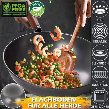 Wok-сковорода DIIG 33 см з кришкою, вуглецева сталь, антипригарна, для індукції, з дерев'яною лопаткою