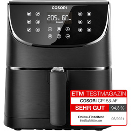 Аерофритюрниця COSORI 5,5 л XXL, цифровий LED-екран, 13 програм, без олії, 1700 Вт, чорна, преміум