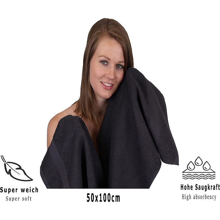 Комплект рушників Betz Premium 6 шт. 100% бавовна: пляжний, банні, гостьовий, для обличчя, для рук, колір графіт
