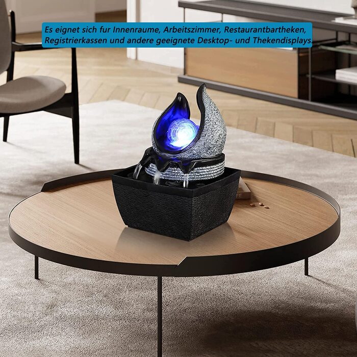 Настільний фонтан Dyna-Living з рухомою кулею та LED-підсвіткою, декоративний водоспад із полірезину, багатоколірний, 26 x 23 x 17.5 см