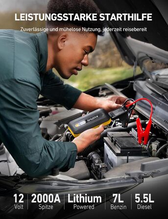 Powerbank Starthilfe AstroAI B8 для автомобіля: 7.0L бензин/5.5L дизель, Jump Starter з LED, QC 3.0 USB, 12V