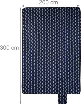 Пікнік килимок Relaxdays XXL 200x300 см, флісовий, водонепроникний, теплоізольований, з ручкою для перенесення, темно-синій/білий
