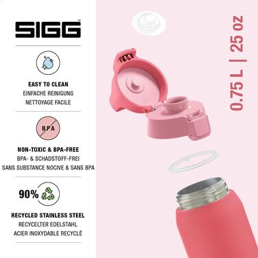 Спортивна пляшка для води Sigg Shield ONE з нержавіючої сталі для газованих напоїв, герметична, BPA-free, 0.75 л (Ruby, Multicolor)