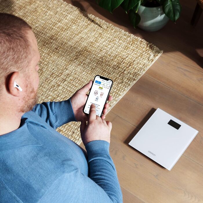 OMRON HN300T2 Intelli IT – розумні електронні ваги для тіла з Bluetooth, для дому, підключення до смартфона, сірі
