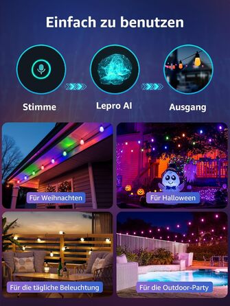 Lepro LED гірлянда для зовнішнього використання 30м, RGB+тепле біле світло, Wi-Fi, керування через додаток, сумісна з Alexa/Google, IP65, AI-дизайнер світла, 30 LED, без пульта