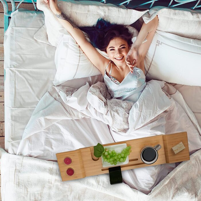 Бамбукова полиця для ванни Relaxdays 70 см, органайзер для книг, келиха, телефону, натуральний бамбук