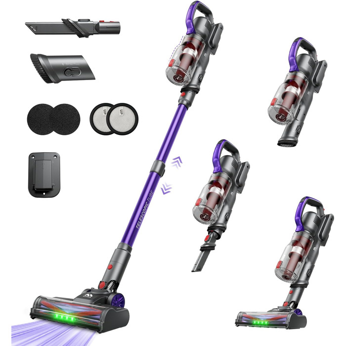 Акумуляторний бездротовий пилосос AlloyMove A03 Lila: 45000Pa, 450W, 60 хвилин, LED, для тварин, килимів, твердих поверхонь