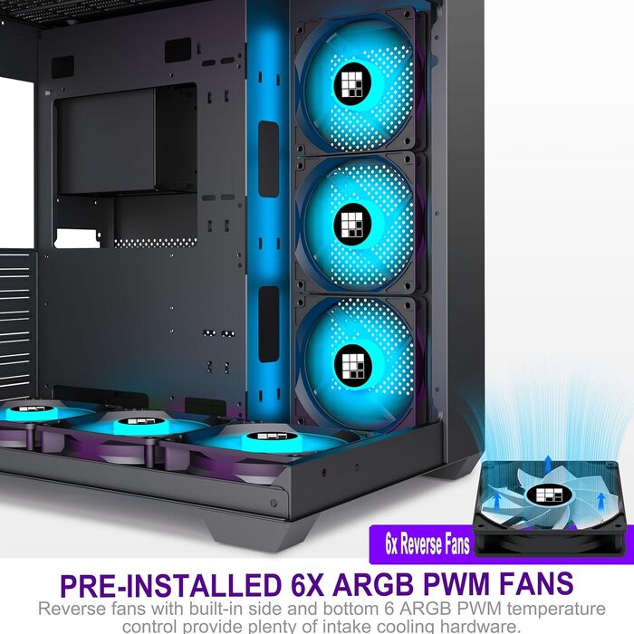 Ігровий корпус FOIFKIN F600 ATX Mid-Tower, 6 ARGB PWM вентиляторів, 270° панорамне скло, USB Type-C, чорний