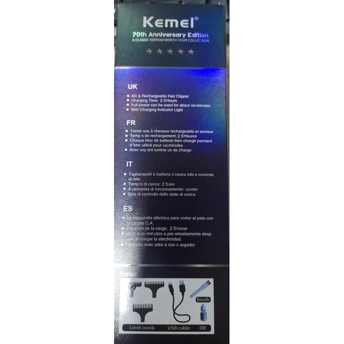 Професійна машинка для стрижки волосся Kemei, тример для бороди, акумуляторна, золотиста, з насадками, для чоловіків, перукарський інструмент