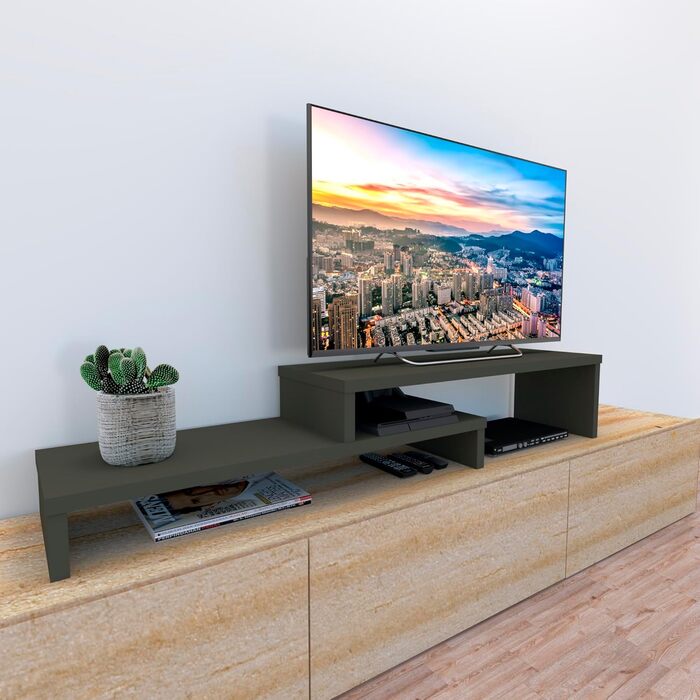 Телевізійна тумба Henor з регульованою драбинкою, FSC® дерево, 90+90x35x30/15 см, графіт