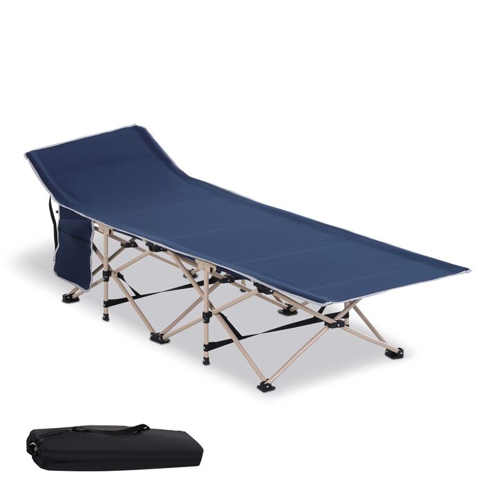 Розкладне кемпінгове ліжко Outsunny Camp Bed з сумкою для зберігання, сталь і оксфорд, синій, 190x68x52см