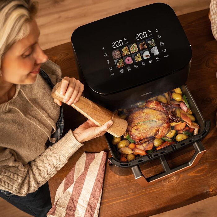 Аерофритюрниця-гриль Cecotec Cecofry & Grill Smokin' 6500 Plus 6.5Л, 2200 Вт, з функцією копчення, подвійним грилем та вікном, чорна