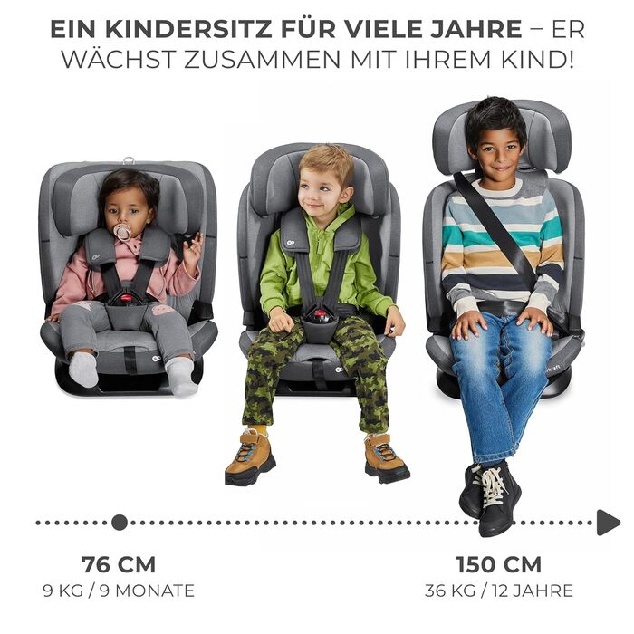 Дитяче автокрісло Kinderkraft ONETO3 I-SIZE 76-150 см, 9-36 кг, з Isofix, регульованим підголівником, 5-точковими ременями безпеки, чорне