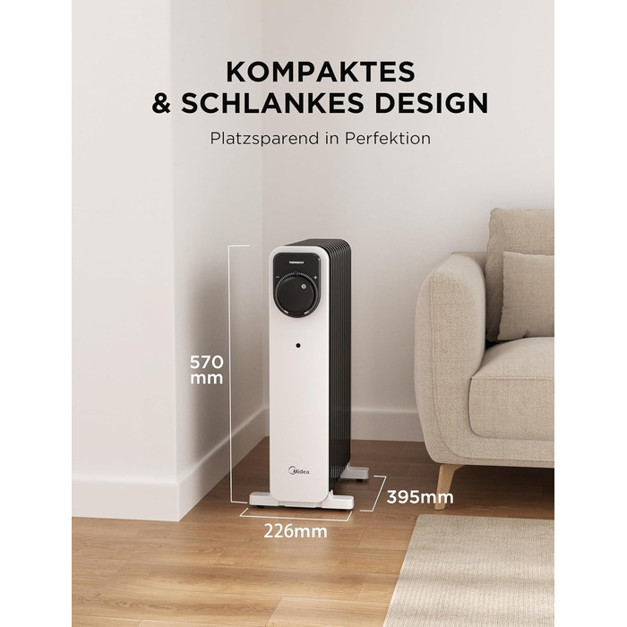 Масляний радіатор Midea NY2311-24UR, 2300 Вт, 11 секцій, з пультом ДК та LED-дисплеєм, чорний