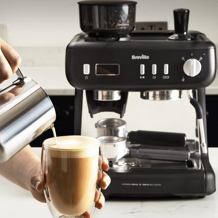 Кавомашина Breville Barista Max+ з вбудованим капучинатором та кавомолкою, срібляста (VCF185X) - еспресо, капучино, лате