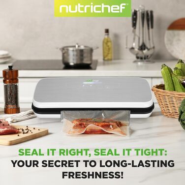 NutriChef PKVS Вакуумний пакувальник стартовий набір: автоматичний запаювач пакетів для продуктів, компактна система збереження свіжості, сріблястий колір