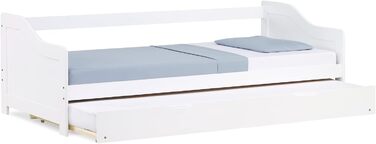 Висувне ліжко Homestyle4u 90x200 з ящиком для зберігання, з ламелями, для дітей, з дерева (сосна), білий