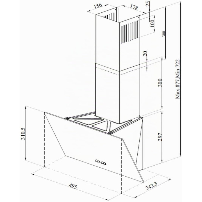 Похила витяжка для кухні Wiggo 50 см, сіра зі скляною панеллю, відвід та рециркуляція, продуктивність 300м³/год, LED сенсорне керування, 3 швидкості, з жировими та вугільними фільтрами