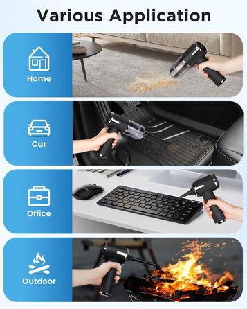 Портативний пилосос NIBSHOOM 4-в-1, 15000 Па, акумуляторний, USB-C швидка зарядка, 2 швидкості, для авто, дому, офісу
