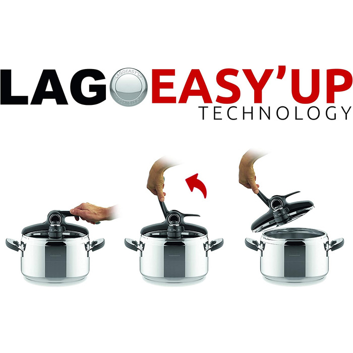 Каструля-скороварка Lagostina Mia Lagoeasy'UP 5 л з нержавіючої сталі 18/10, діаметр 22 см, для приготування на пару, сумісна з індукцією та газом, з полегшеним відкриванням кришки, з тришаровим радіальним дном, придатна для миття в посудомийній машині